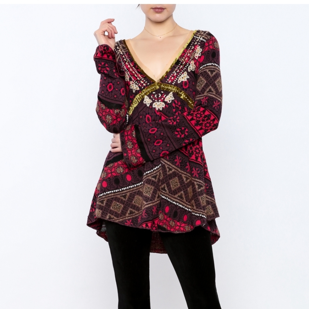 Free People World Traveler Wine Pullover Sweater / Large